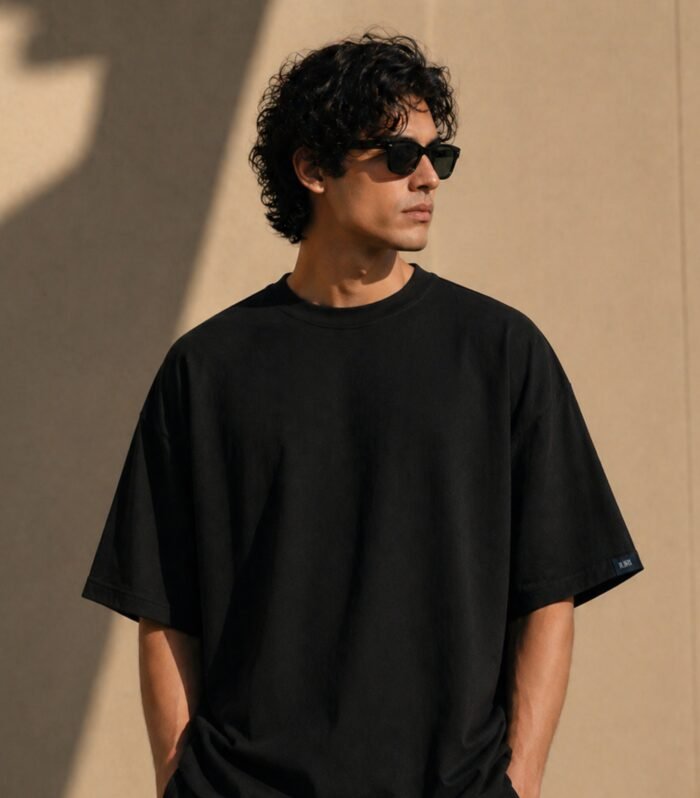 LURI-Supima-Cotton-Unisex-Oversized-TShirt-Midnight-Black-Model-Front