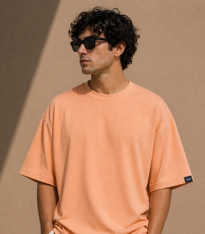 LURI-Supima-Cotton-Unisex-Oversized-TShirt-Peach-Model-Male-Front